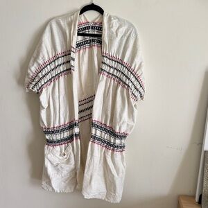 Lemlem Cream Midi Dress with Black and Red Accents